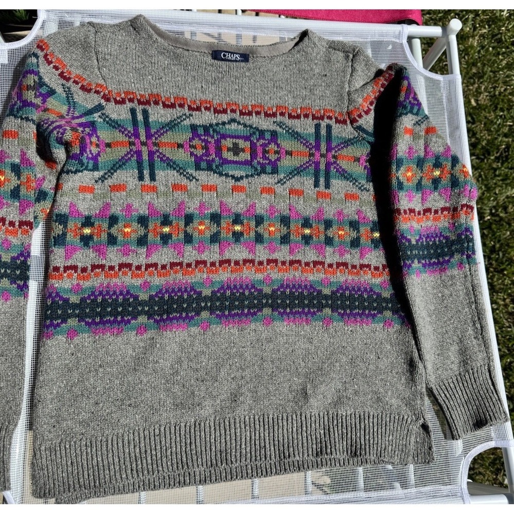 Chaps Denim‎ Women's S Long Sleeve Knit Crewneck Pullover Aztec Striped Sweater
